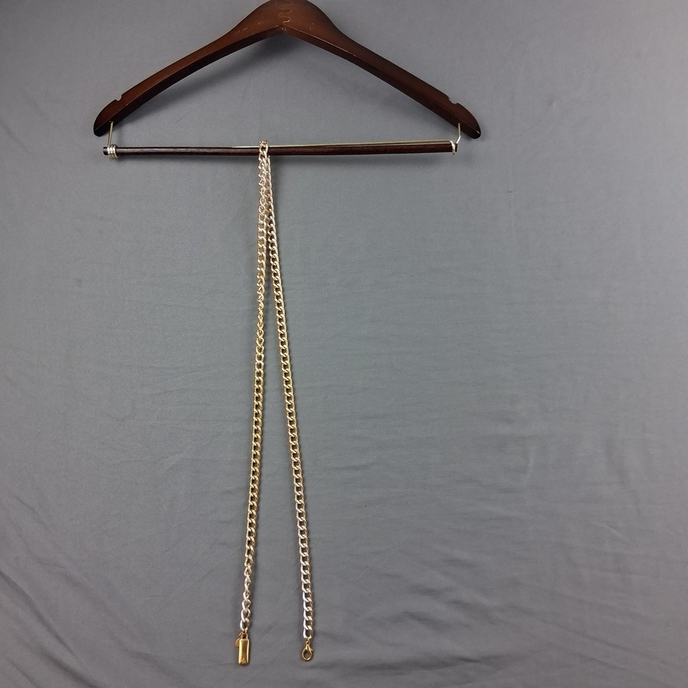 Lauren Ralph Lauren Gold Tone Curb Chain Belt with Logo Charm 42 Inch